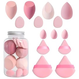 Esponjas de Maquillaje, Juego de 14 Beauty Blenders Y Aplicadores Mini para Líquidos, Cremas Y Polvos | Cremas Y Polvos, Uso Húmedo Y Seco (Rosa Sponges)