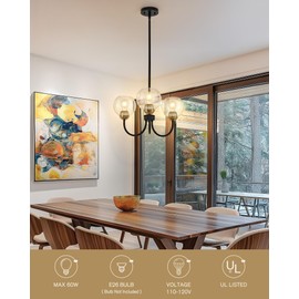 Emak 3-Light Black and Gold Dining Room Chandeliers, Modern Pendant Lights with Globe Glass Shade, Farmhouse 20 Inch Chandelier for Living Room, Entryway, Bathroom, Bedroom, Kitchen, CH114-BKBGD-CG-3