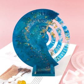 KyeeaDIY - Moldes de resina para calendario de luna, 3 piezas, moldes de resina rotativos, calendario perpetuo, molde de silicona para fundición de resina, decoración de bricolaje para colgar en la pared, calendario, epoxi (moldes de luna pequeños)