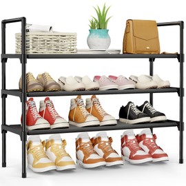 Kitsure Shoe Rack - 3-Tier Shoe Organizer, Shoe Rack for Closet, Entryway, Bedroom, Easy- Assembly Storage Shelf with Side Handles, 27.6" x 11.8" x 28.4", Black