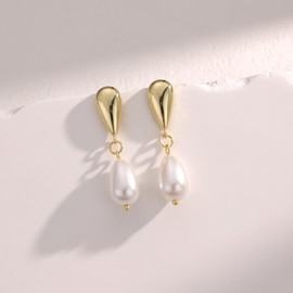 Evabell Gold Pear Drop Earrings for Women Wedding Bridesmaid Bride Earrings Trendy Dainty Cute Dangle Drop Jewelry for Mother Daughter Wife (Style02-pearl drop)