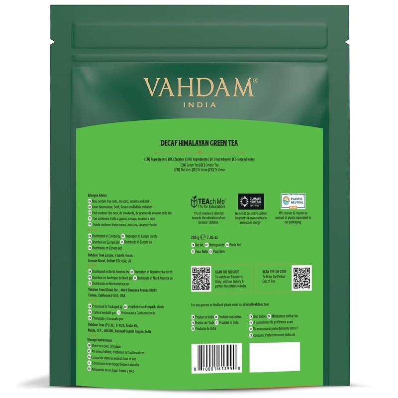 VAHDAM, Decaf Himalayan Green Tea Bags (100 Pyramid Tea Bags)