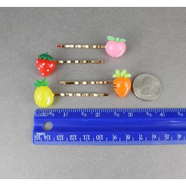 Apple Strawberry Carrot Pineapple gold bobby bobbi pins 3Dclip barrette hairpin set of 4