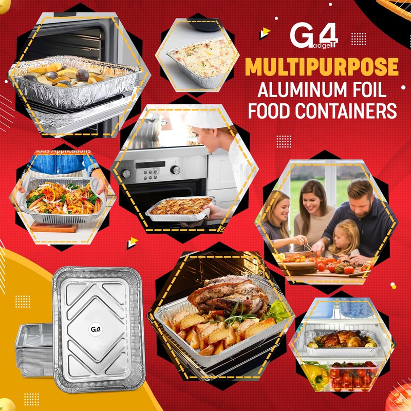 G4GADGET 25 Pack Large Aluminium Foil Trays (32x22x3 cm) -