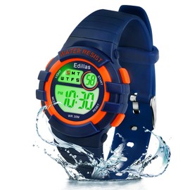 Edillas Kids Watches Digital for Girls Boys,7 Colors Waterproof Learn Time Watches for Child Sport Outdoor Multifunctional Wrist Watches with Stopwatch/Alarm (Darkblue-8206)