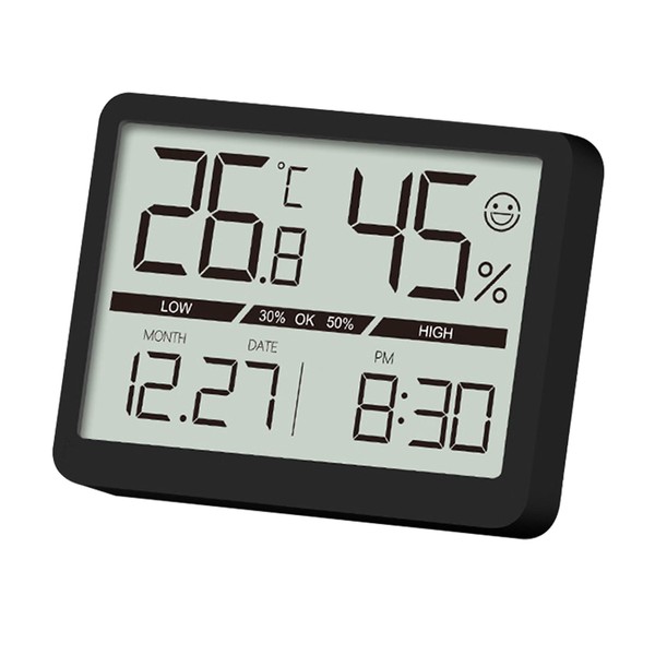 DFBL Digital Thermometer/Hygrometer, Large Screen LED, Heatstroke Protection, Magnet, Stand,