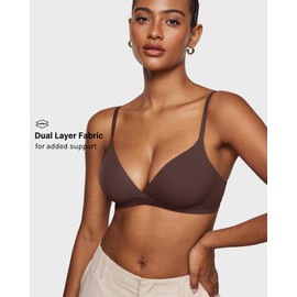 INLYRIC Women's Inbarely Triangle Bralette Comfortable Unlined V Neck Wireless Smoothing Bra Top Stretch Hazelnut X-Large