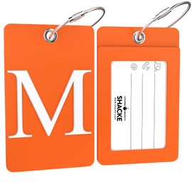 Shacke Luggage Tag Initial – Fully Bendable Tag w/Stainless Steel Loop (Orange) (Letter M)
