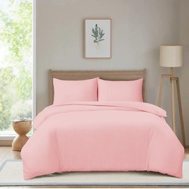 Hadi London Microfibre Duvet Cover Set Single Double King Soft Breathable Brushed Bedding Set Quilt Cover with 2 Matching Pillowcase (Baby Pink, Double)