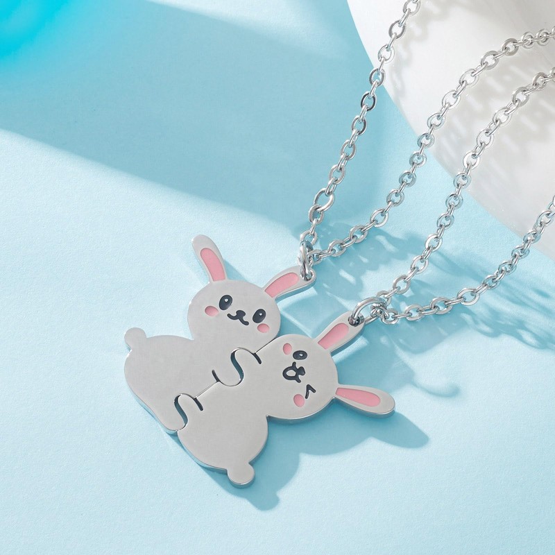 omodofo 2Pcs Matching Rabbit Bunny BFF Friendship Pendant Necklaces