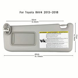 Left Driver Side Sun Visor for Toyota RAV4 2013 2014 2015 2016 2017 2018, Leather Surface Sunvisor Replacement with Vanity Mirror, Clip and Screws, Replaces OEM 74320-42595-B0 (Gray)