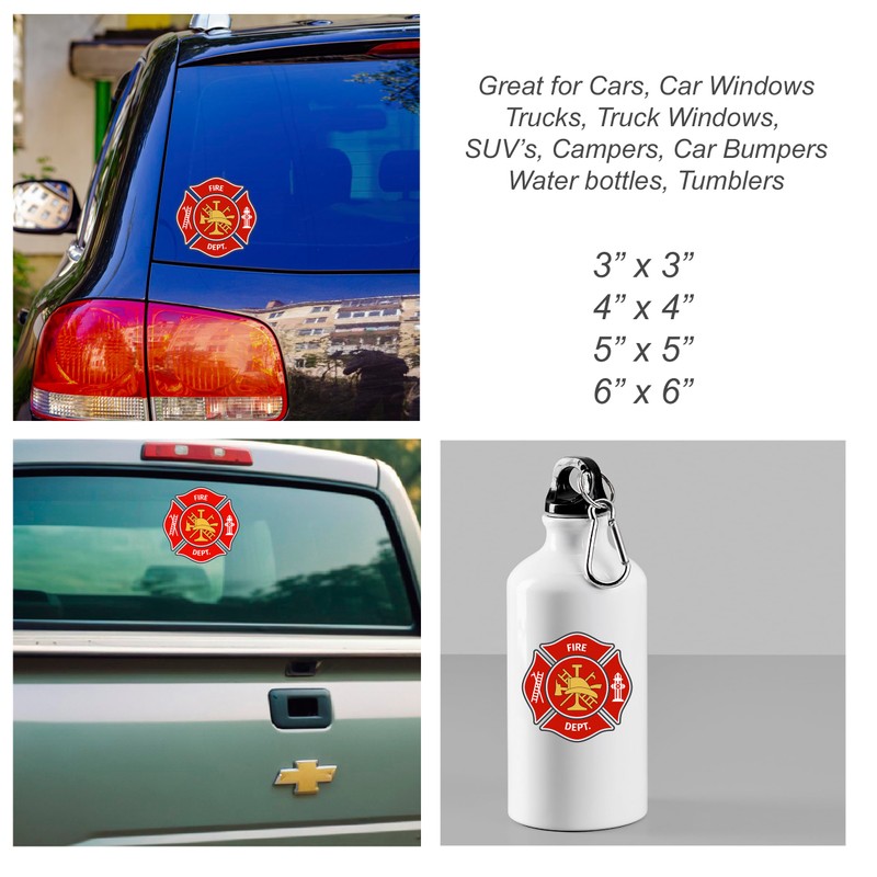 Fire Dept Maltese Cross Shaped Sticker - Red Yellow Firefighter,