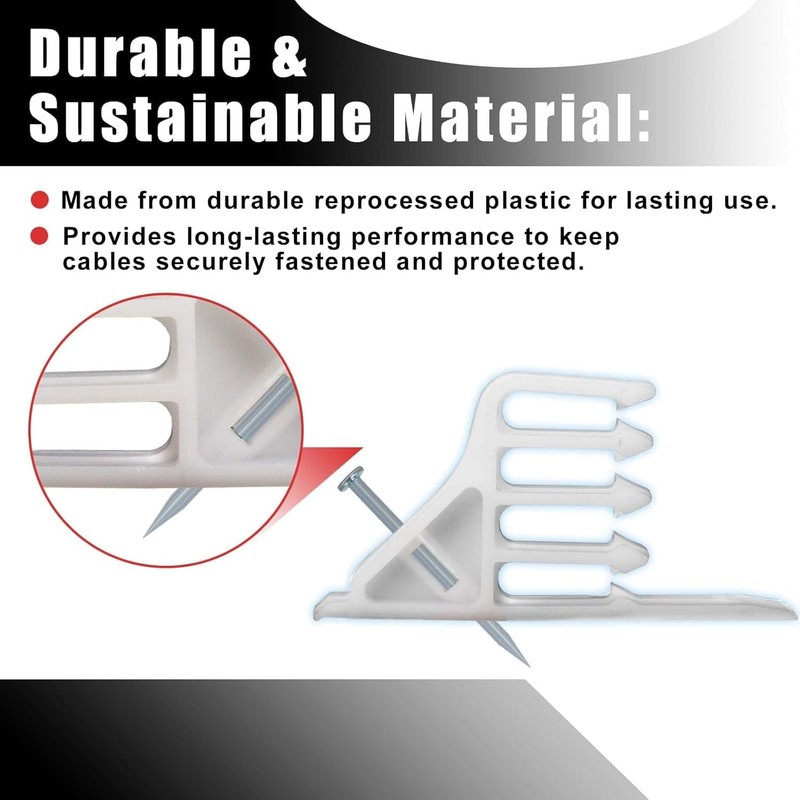 100Pcs Cable Stackers, White Cable Staples Clips with Steel Nails,