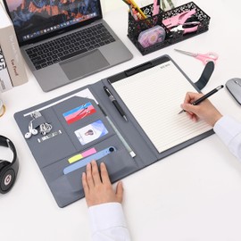 Wason Leather Portfolio Case A4 with Clipboard Notepad Forms Holders Document Writing File - Interview Planner Meeting Lecture Organizer for Man and Woman (Dark Gray)