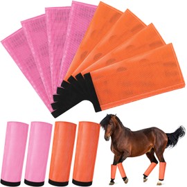 Bulyoou Set of 8 Mesh Fly Boots for Horse Breathable Mesh Horse Boots Protective Loose Wraps Adjustable for Preventing Legs Reduces Flies and Mosquitoes Bites(Orange, Pink,M)