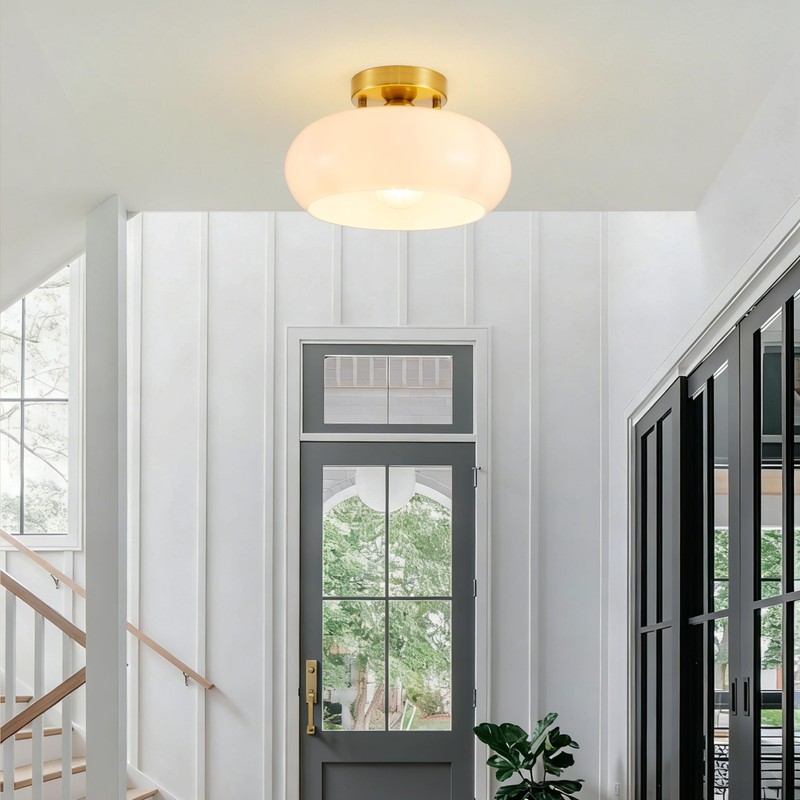 SHBEILOU Semi Flush Mount Ceiling Light, 11 Inch Gold Mid