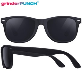 grinderPUNCH Super Dark Black Lens Men's Sunglasses Retro Classic 80s Stylish Trendy Shades (Black), black