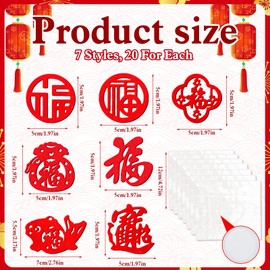 HOWAF 140pcs Chinese New Year Decorations centerpieces,Felt Fu Character for 2026 Lunar New Year Party Decorations, Spring Festival Red Felt Lucky Character Confetti for 2026 Horse Year Table Decor