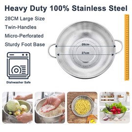 HaWare Colander Stainless Steel, 5-Quart Large Colanders with Handle & Base, Metal Micro-Perforated Strainer for Kitchen Pasta/Vegetable/Rice/Fruit/Food - Dishwasher Safe(28cm)
