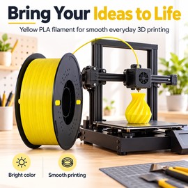 1KG 3D Printer Filament for FDM Printing – 1.75mm Yellow Filament Spool for Creative Models, Prototypes & DIY Projects