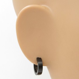 Pair Stainless Steel Hoop Huggy Men Earrings Brush Black 16mm