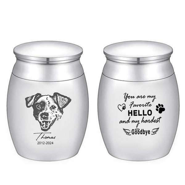 Custom Stainless Steel Pet Portrait Memorial Small Mini Urns for
