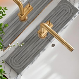 23.8" Stone Faucet Mat for Kitchen Sink Splash Guard & Draining Mat - 2025 Upgraded Diatomite Fast-Drying Stone, Super Absorbent, Countertop Protector for Kitchen,Bathroom