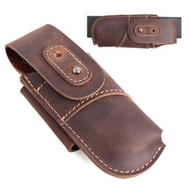 Topstache Leather Pocket Knife Sheath - Belt Loop EDC Belt Organizer - Horizontal Carry Knife Holder- Multitool Sheath with Two Snap Closure for Folding Knife, Darkbrown