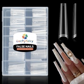 Luckyfairy XXL Long Half Cover Coffin Nails Tips, 240 Pcs Clear Gel X Acrylic Nails False Nail Tips Coffin, 12 Sizes Press On Nails Coffin with Box for Women & Girls Nail Extension