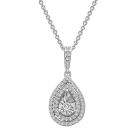 Timeless Love 1/4 CTTW Diamond Pear Shaped Pendant Set in Sterling Silver, Necklace with 18" Cable Chain with Spring Ring Clasp, Dainty Jewelry for Women, Luxury Fashion Pendant Necklaces