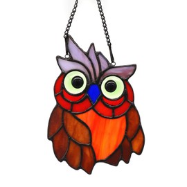 FAYZSOWSR 1PCS Stain Glass Owl Window Hanging Double Sided Colored Glass Panel Animal Stained Glass Window Hanging Animal Glass Window Hanging for Living Room, Bedroom, Balcony, Kitchen, Den