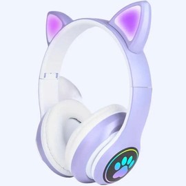 Wireless Cat Ear Headphones: Wireless & Wired Mode, RGB LED Light, For Girls School Gaming & Mobile Phones/Tablets! - Color: Apricot