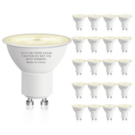 GU10 Led Bulb 6W Equivalent 50W, MR16 Led Bulb 3000K Soft White Light Bulbs, 650 Lumens, Non-Dimmable, GU10 Base, 2 Prong Track Energy Saving Light Bulbs for Kitchen, Living Room, Bedroom, 20 Pack