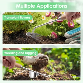 Foyucool 3 Pack Weed Remover Tool with Wooden Handle, Portable Garden Weeder Tool, Thickened Stainless Steel Gardening Tools, Easy Storage, Planting and Weeding for Garden, Patio, Backyard Farm