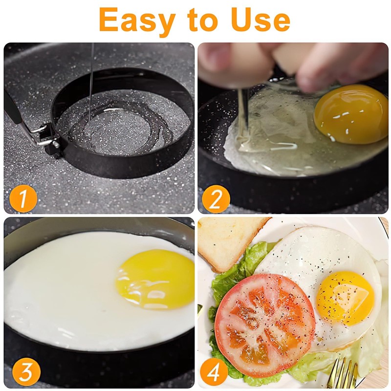 Egg Rings Fried Egg Mold 4 Pcs Large 6" Pancake