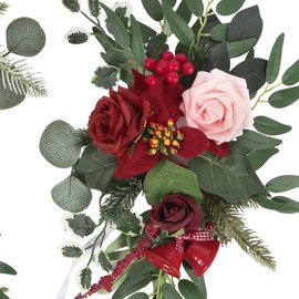 IPOPU Artificial Wedding Arch Flowers Set of 2 Faux Arch Flower Christmas Floral Swags for Wedding Welcome Signs Reception Ceremony Decoration (Red)