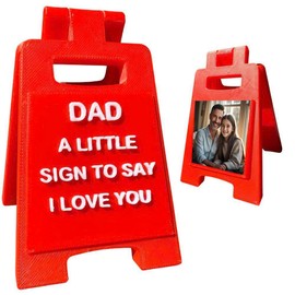 Regalo para el cumpleaños de papá o el día del padre – Mini letrero de computadora con ranura para foto – Bonita visualización roja para oficina o mesita de noche – Ficha sincera de hija o hijo