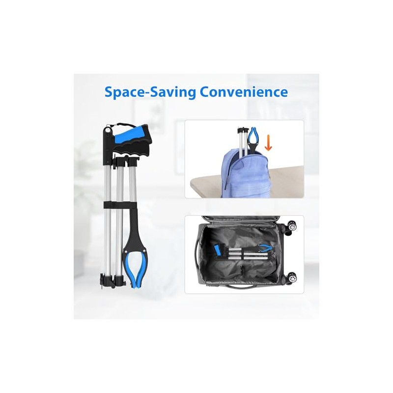 43" Grabber Reacher Tool Foldable Extension Grabber for Seniors Blue
