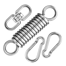 Fhioevt Set of 4 Swing Spring Set Tension Springs with Hooks Swing Spring Steel Spring with 2 Carabiner Hooks and 1 360° Swivel Spring Cradle Swing Spring for Hanging Chair Hammock Hanging Lounger