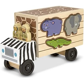 Melissa & Doug Wooden Shape Sorter Rescue Truck with Zoo & Safari Animals Toys for Kids | Wooden Puzzles for 2+ Year Olds | Montessori Toddler Wooden Animal Toys | Toddler Puzzles, Black
