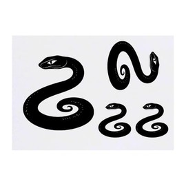 4 x 'Cartoon Snake Side View ' Temporary Tattoos - Water Resistant, Skin-Safe, Non-Toxic Transfers, Mixed Sizes (TO00083532)