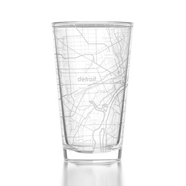 Well Told Engraved Detroit Michigan Map Pint Glass Etched Beer Glass Gift (16 oz, Clear) City Map Pint Glass, Custom Beer Glass, Gifts For Beer Lovers