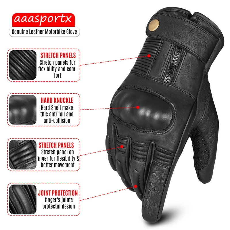 aaasportx Motorcycle Gloves Men's Leather Touchscreen Function - Protectors Motorcycle