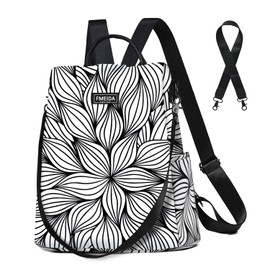 Fmeida Women’s Backpack, Anti-Theft Nylon Handbags, Waterproof 2-in-1 Shoulder Bag, Casual Daypack, Small Travel Backpack for Women, Girls, Flowers white