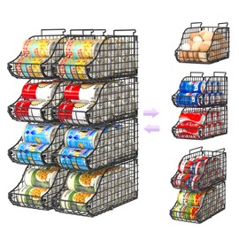 8-Pack Can Organizer for Pantry, Stackable Cabinet Food Shelves for Fridge, Wire Cupboard Storage, Holds up to 72 Beers,Small Metal Bin for Drink Beverage Egg Gillas, Rack for Kitchen Countertops RV