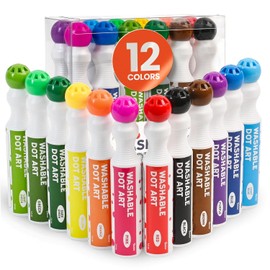 Washable Dot Markers for Toddlers, 12 Colors (40ml 1.35oz) Paint Marker Dot Art Set, Water Based Non-Toxic Bingo Daubers for Kids