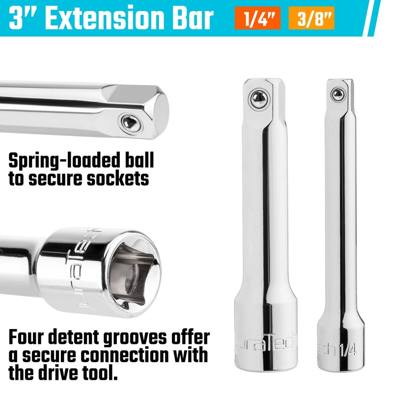 DURATECH Stubby Ratchet Set, 3-IN-1 Ratchet Handle, with 2 Extension