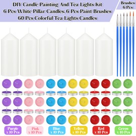 MTLEE 72 Pcs DIY Candle Painting Kit Include 6 White Pillar Candles 60 Colored Tealight Candles and 6 Paint Brushes for Candle Crafts Birthday Wedding Party Favors (2"x 5")