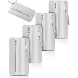 TAGGi - Aluminium Luggage Tag - Luggage Tag with Steel Cable & Name Tag - Privacy Screen - Robust & Weatherproof - Address Tag for Travel (Silver, 4 Tags)