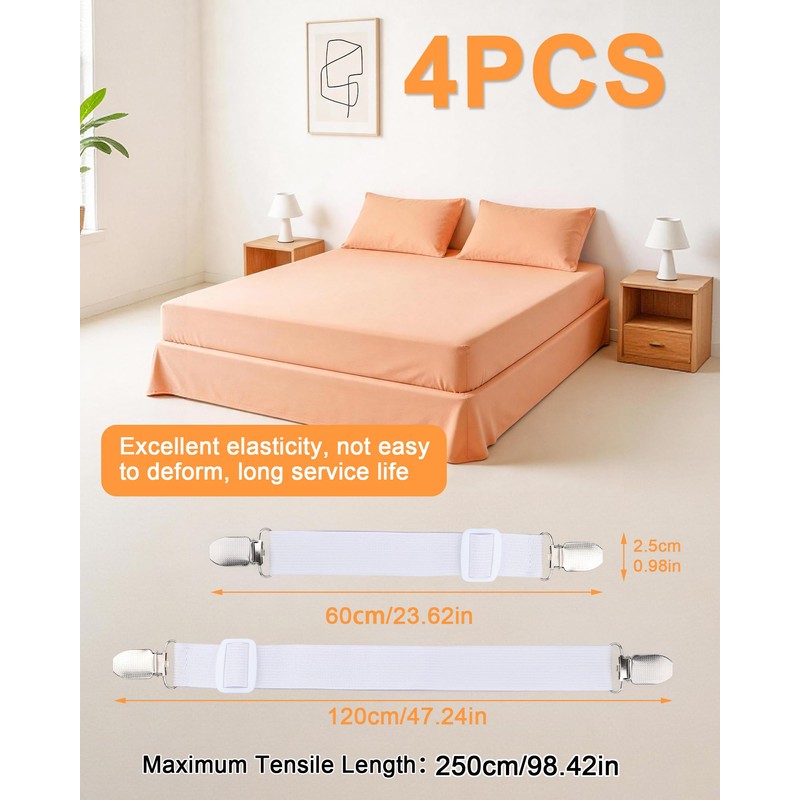 Acual Bed Sheet Clips, 4PCS 60 cm-250 cm Adjustable Bed
